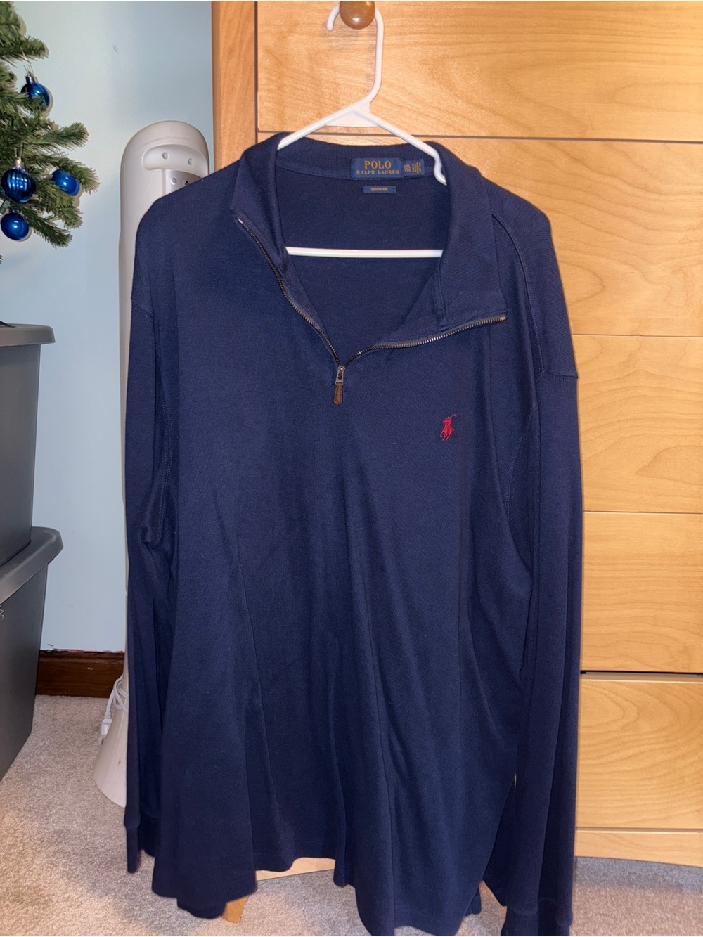 Ralph Lauren Navy Quarter-Zip Sweater with Red Pony